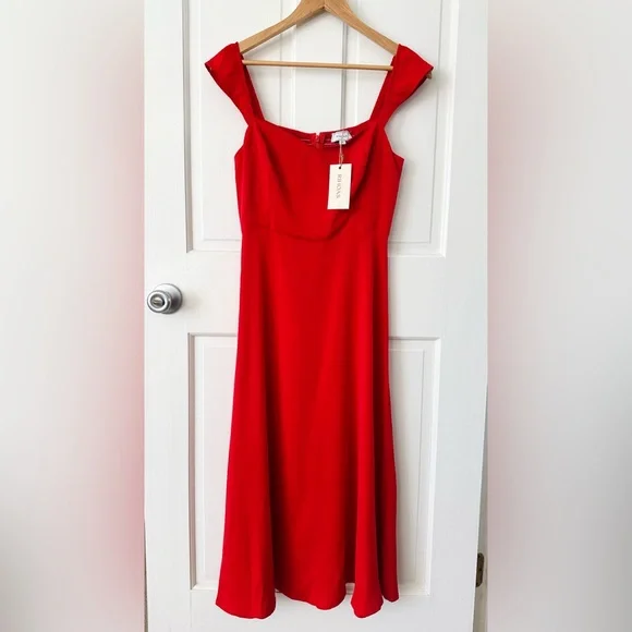 NEW! RIHOAS The Red Sweetheart Neckline Cap Sleeve Midi Dress Size XS - Picture 5 of 15